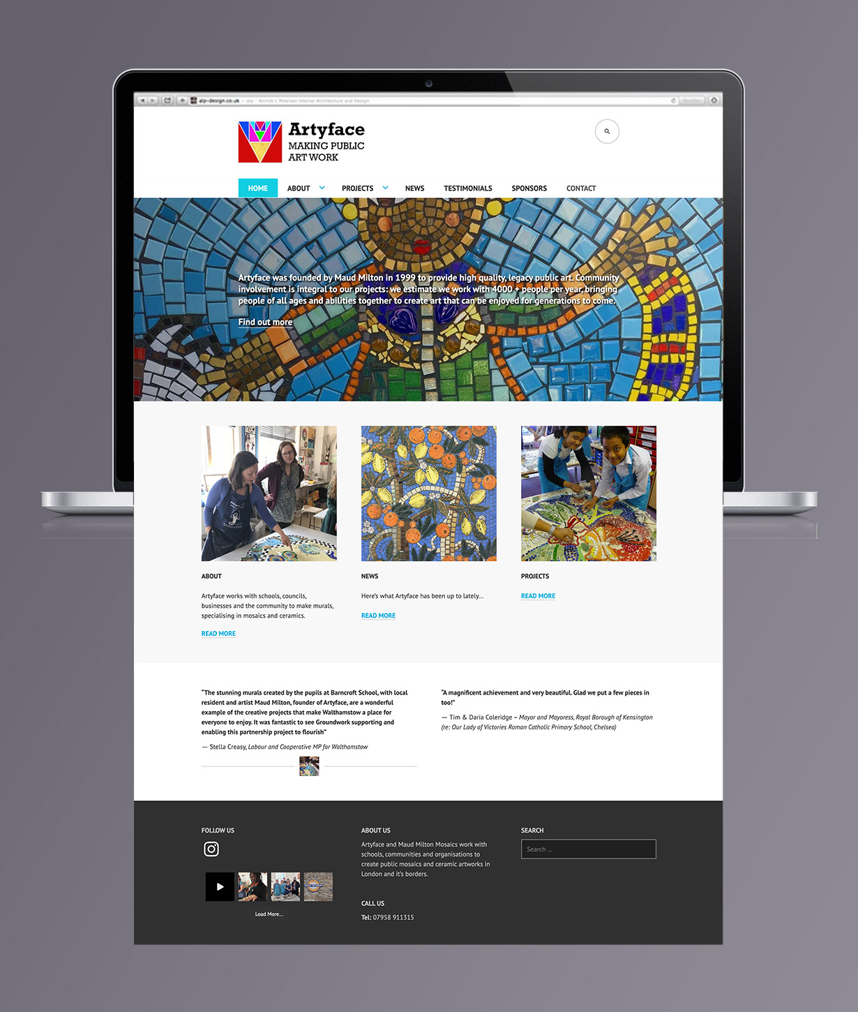 Artyface Wordpress website redesign - homepage