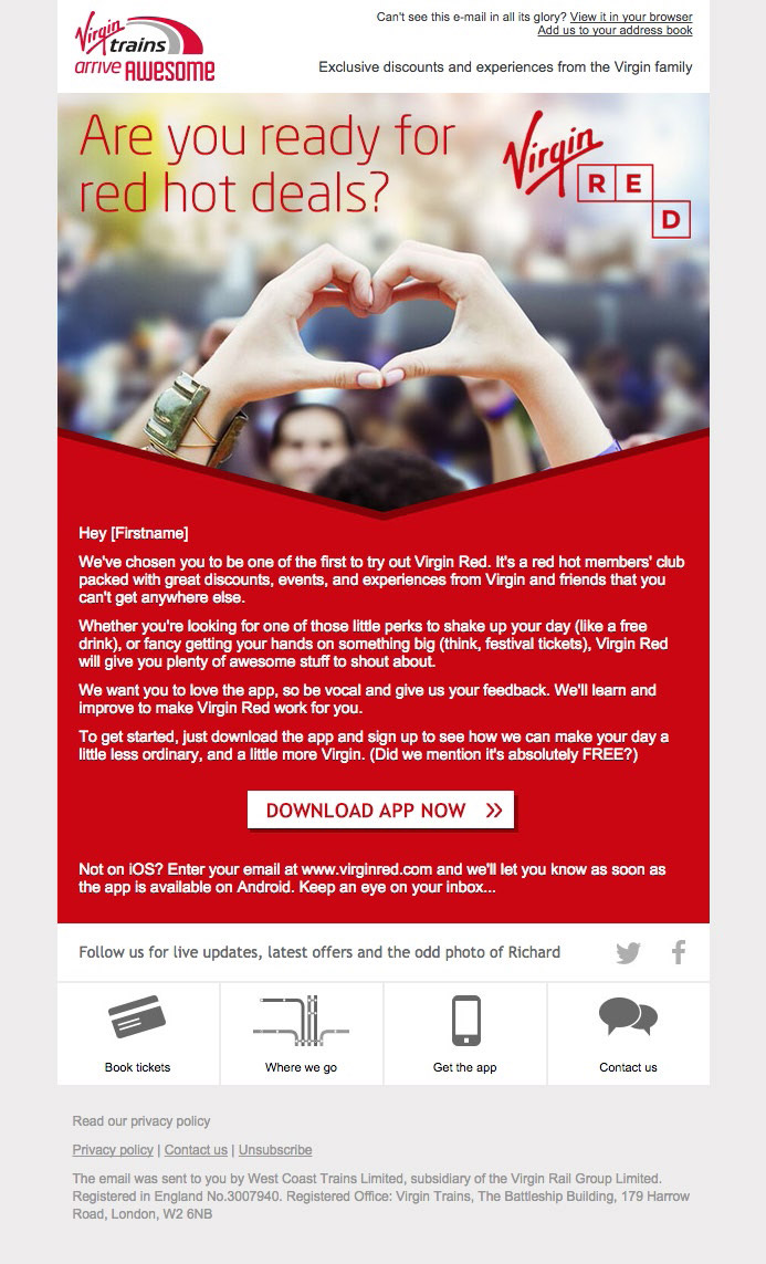 Virgin Red invite email