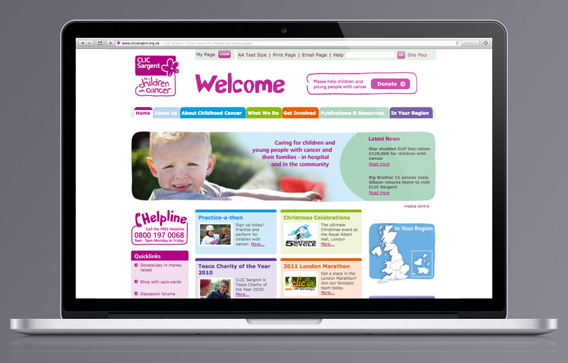 CLIC Sargent homepage re-skin