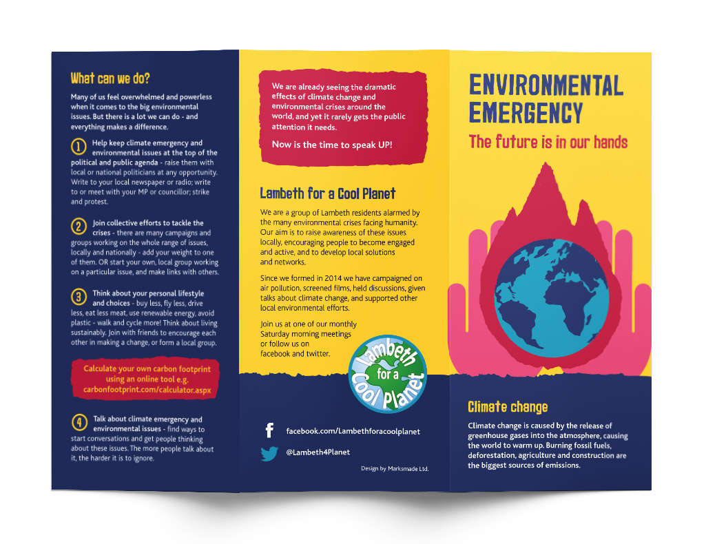 Lambeth for a Cool Planet environmental leaflet font and back
