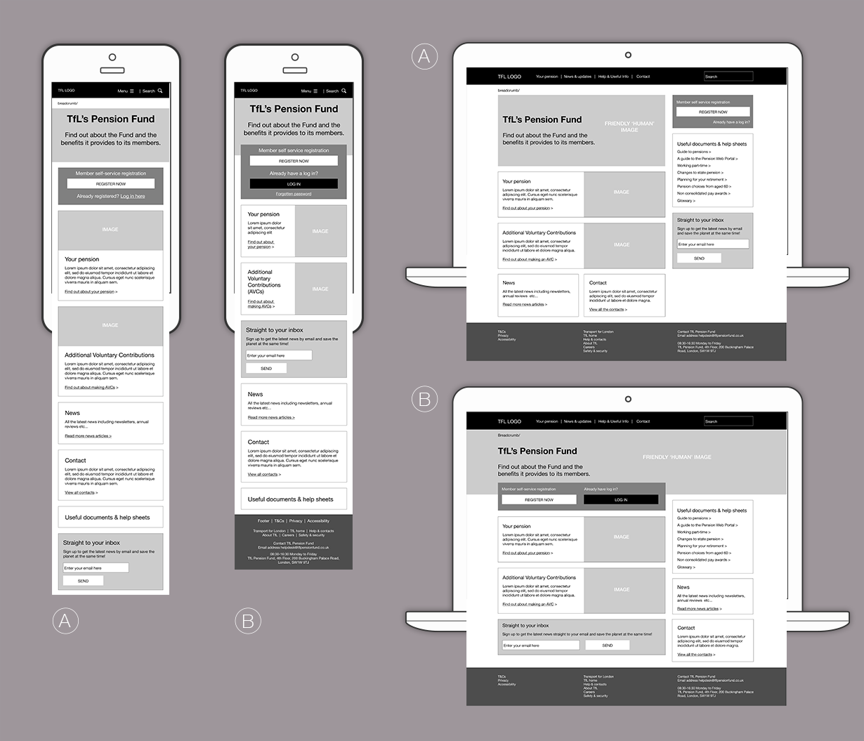 TfL pensions UI wireframes